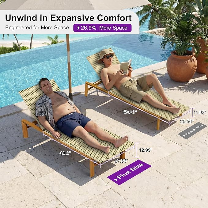 PURPLE LEAF Extra Wide Patio Chaise Lounge Set of 2 Outdoor Lounger French PE - Image 2