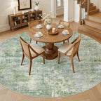 Soalmost Round Rugs 9ft Living Room Circle Area Rug 9x9 Green/Ivory Vintage | - Image 4