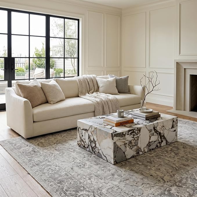 Faux Marble White Coffee Table, Rectangle MDF Living Room Table, Center Table - Image 9