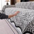 VClife Boho Couch Cover, Abstract White and Black Line Geometric Jacquard Couch by VCLIFE