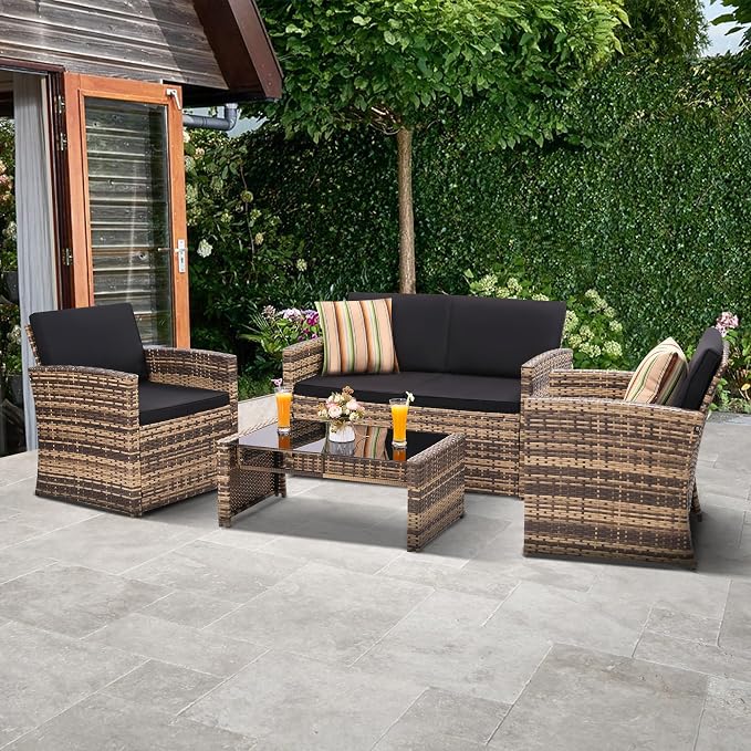 KROFEM 4-Piece Patio Furniture Set, Wicker Outdoor Rattan Sectional Sofa - Image 2