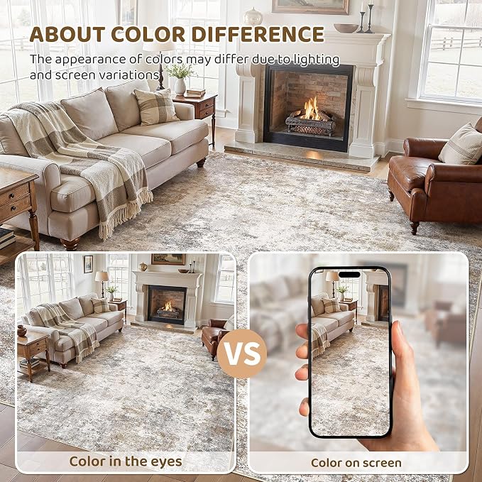 UERMEI 12x15 Area Rug Living Room Rugs Extra Large Brown Grey Carpet | Washable - Image 6