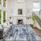 9x12 Area Rugs for Living Room: Washable Abstract Blue Gold Badroom Carpet | by GENTDRIZZ