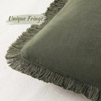 MIULEE Linen Fringe Decorative Euro Throw Pillow Covers Olive Green 28x28 | Set - Image 2