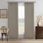 Taupe Brown Pinch Pleated Semi Sheer Linen Blend Drapes 112 Inches Long 50W | by Twodrapes