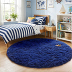 Amdrebio Navy Blue Round Shag Area Rug 4Ft - Image 3