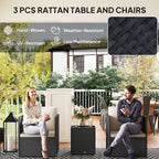 Outsunny 3 Piece Patio Furniture Set, Folding Outdoor Wicker Bistro Set - Image 4