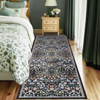 PLHXFR 2x5 Washable Runner Rug：Floral Indoor Kitchen Carpet Dark Black | - Image 2