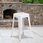 Flash Furniture Lily 4 Pack Commercial Grade 24" High Backless White Metal - Image 2
