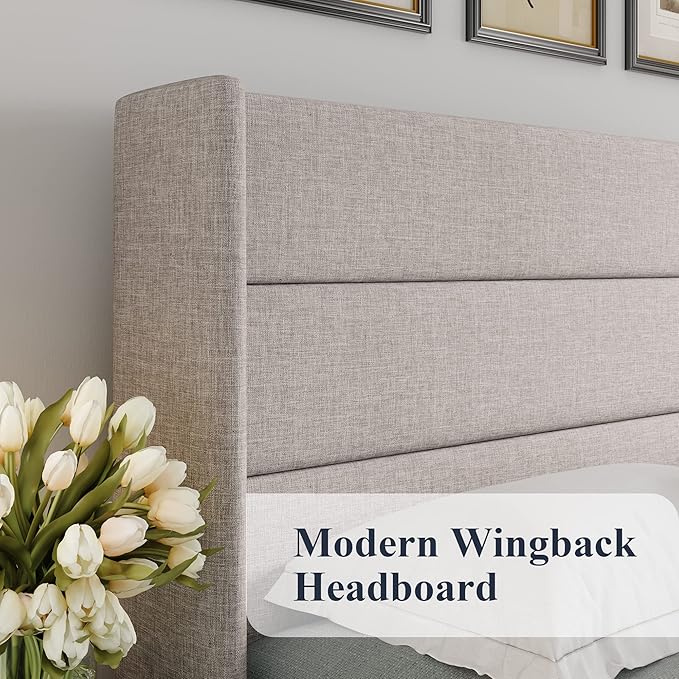 Allewie Full Size Lift Up Storage Bed, Modern Wingback Headboard, Hydraulic - Image 4