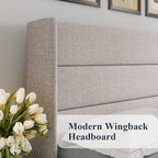 Allewie Queen Size Lift Up Storage Bed, Modern Wingback Headboard, Hydraulic - Image 4