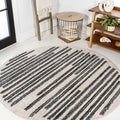 JONATHAN Y Khalil Modern Berber Stripe Cream/Black 8' Round Indoor Area Rug by JONATHANY