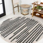 JONATHAN Y Khalil Modern Berber Stripe Cream/Black 8' Round Indoor Area Rug by JONATHANY