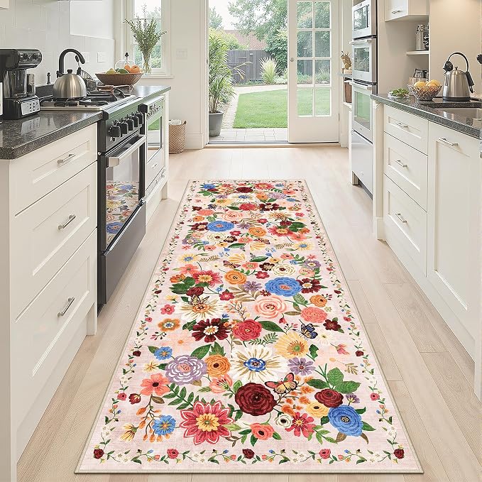 Beige Floral Hallway Runner Rug 2x6 by WelcometoBabovid