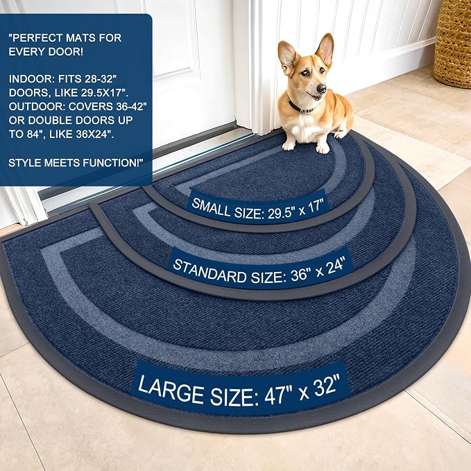 OLANLY Half Circle Front Door Mat Outside 47x32 All-Season Rubber Doormat | Blue - Image 2