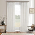 Beige White Memory Trained Pinch Pleated Semi Sheer Linen Curtains 84 Inch | by Twodrapes