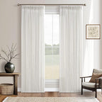 Beige White Memory Trained Pinch Pleated Semi Sheer Linen Curtains 84 Inch | by Twodrapes