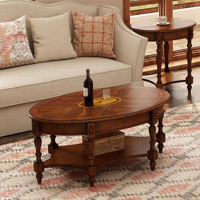 Solid Wood Oval Coffee Table - Image 3