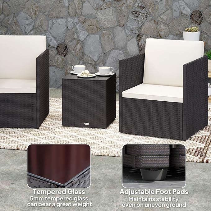 Outsunny 3 Piece Patio Furniture Set, Folding Outdoor Wicker Bistro Set - Image 6
