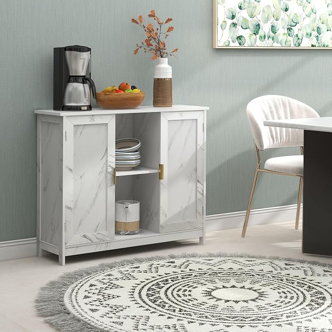 TaoHFE Marble Top Narrow Sideboard Cabinet, Modern White Marble Side Buffet - Image 6
