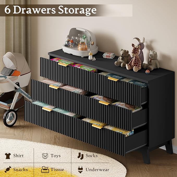 BORNOON Fluted 6 Drawer Dresser, 47.2" Wide Modern Boho Chest of Drawers - Image 6