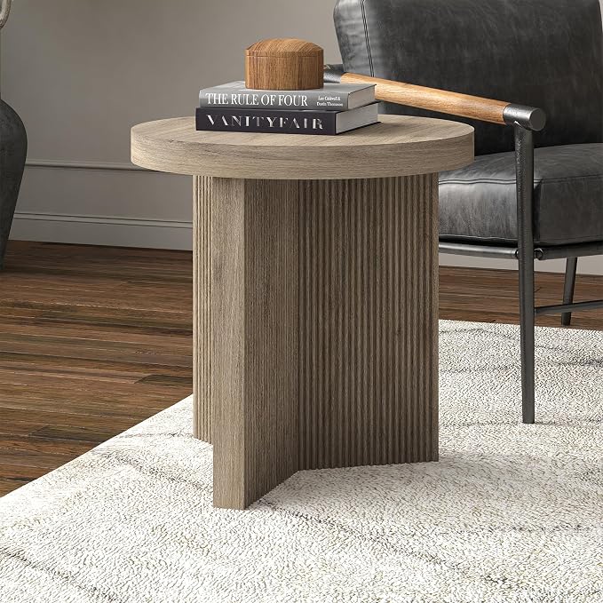 Henn&Hart 22" Fluted Scandinavian Round End Table, Ribbed Side Table, Nightstand - Image 4