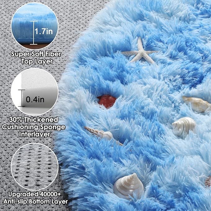 Tie-Dye Blue Round Rug 4ft, Fluffy Soft Circle Area Rugs - Image 2