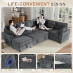Hanherry Sectional Couch with Pull Out Sofa Bed, Corduroy Sleeper Sofa with - Image 6