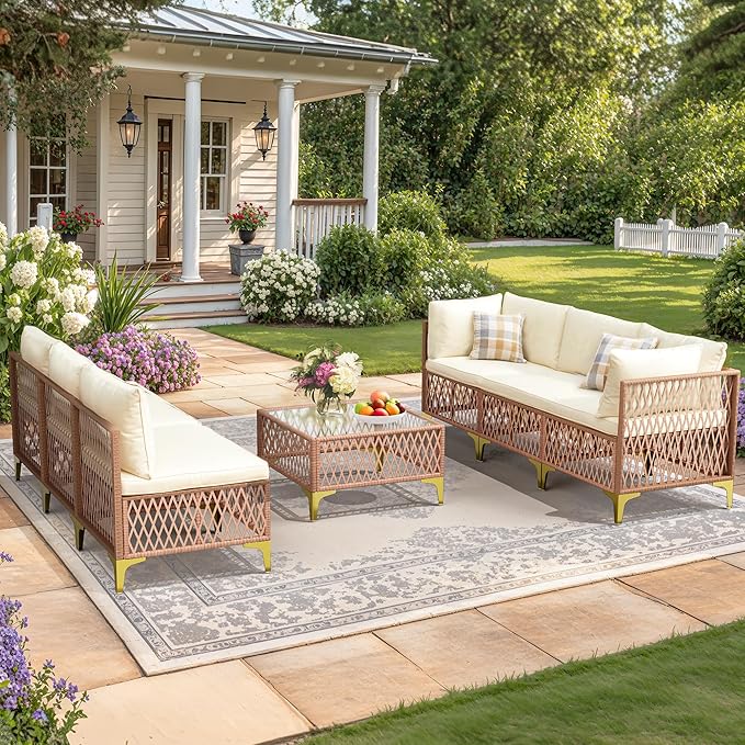 Pamapic 7-Piece Wicker Outdoor Furniture Set, Boho Sectional Sofa Patio - Image 2