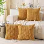 Set of 4 Mustard Yellow Decorative Throw Pillow Covers 20x20 Inch Corduroy by Cozoomy