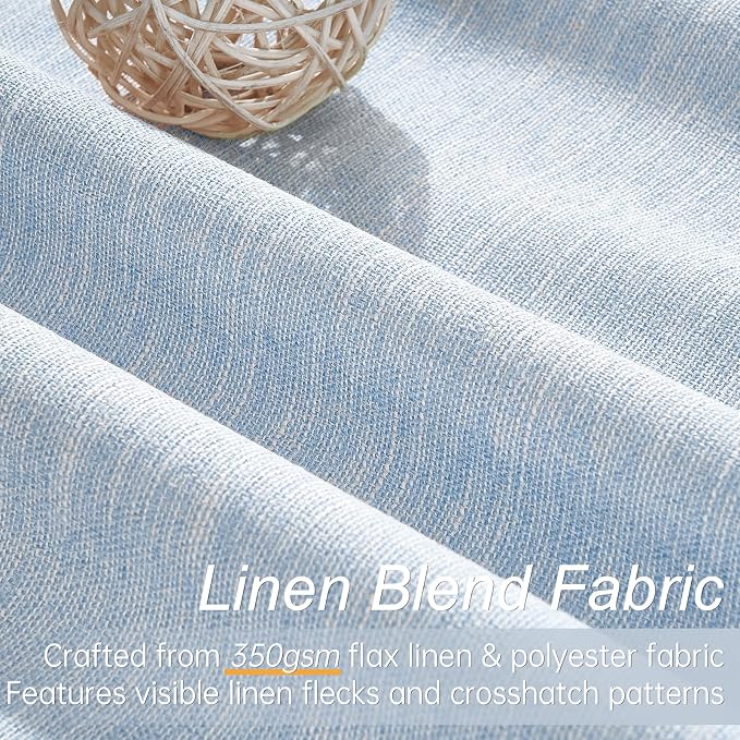 Light Blue 95 inch Bedroom Living Room Curtains 2 Panels 100% Blackout Linen - Image 2