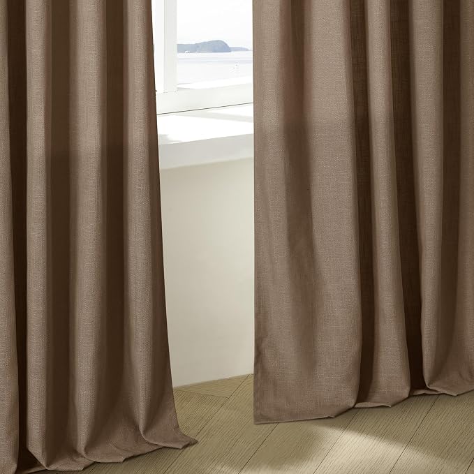 Dutch Cocoa Pinch Pleated Linen Semi Sheer Curtains 45 Inch Length 2 Panels | - Image 6