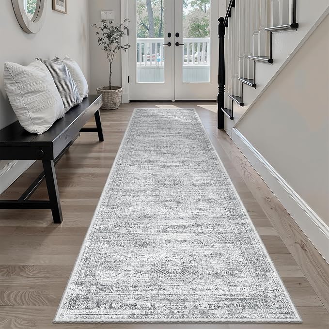 Soalmost Runner Rug 2x8 Washable Non-Slip Hallway Kitchen Runners Grey | Stain - Image 2