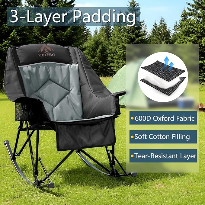 400lbs Rocking Camping Chair, Oversized Heavy Duty XL Folding Rocker - Image 6
