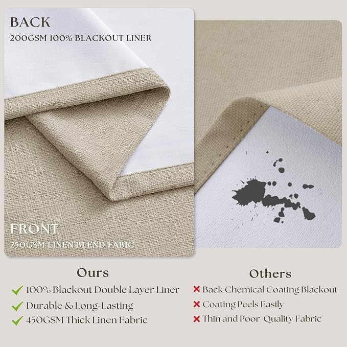 94 Inch Long Blackout Curtains Thick Linen Pinch Pleated Curtains 2 Panels | - Image 6