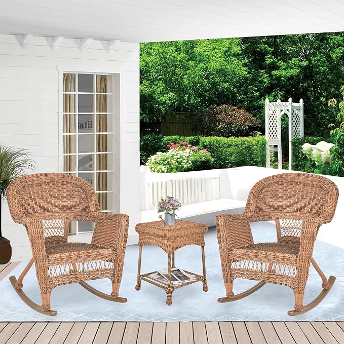 Jeco 3 Piece Rocker Wicker Chair Set - Image 4