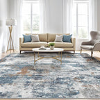 LOONGRUG 6x9 Area Rugs Washable Neutral Modern Living Room Rug Teal Rust | - Image 5