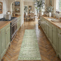 2x6 Light Green Vintage Floral Washable Runner Rug by HUGEAR