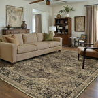 8x10 Brown Retro Floral Washable Area Rug by HUGEAR