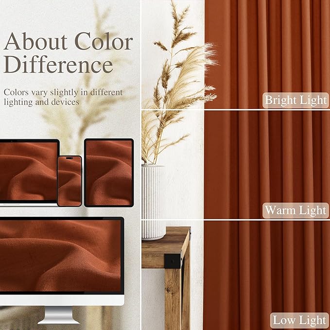 2 Panels Terracotta Linen Curtains 108 inches Long - Image 4