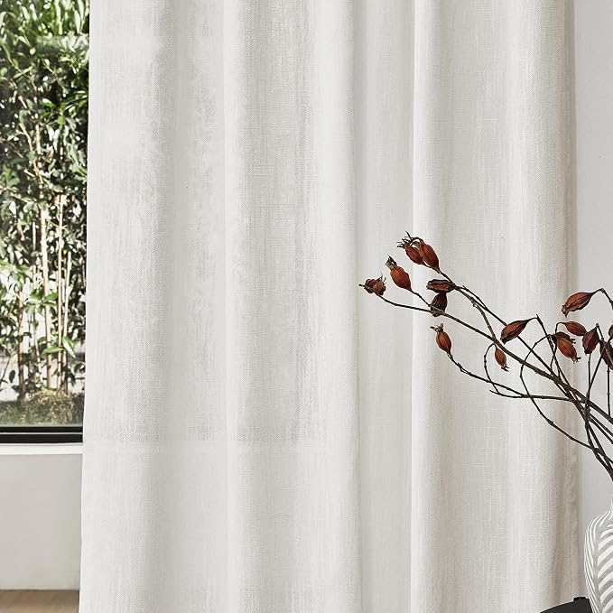 MYSKY HOME Natural Living Room Curtains Boho Semi Sheers Light Filtering Back - Image 4