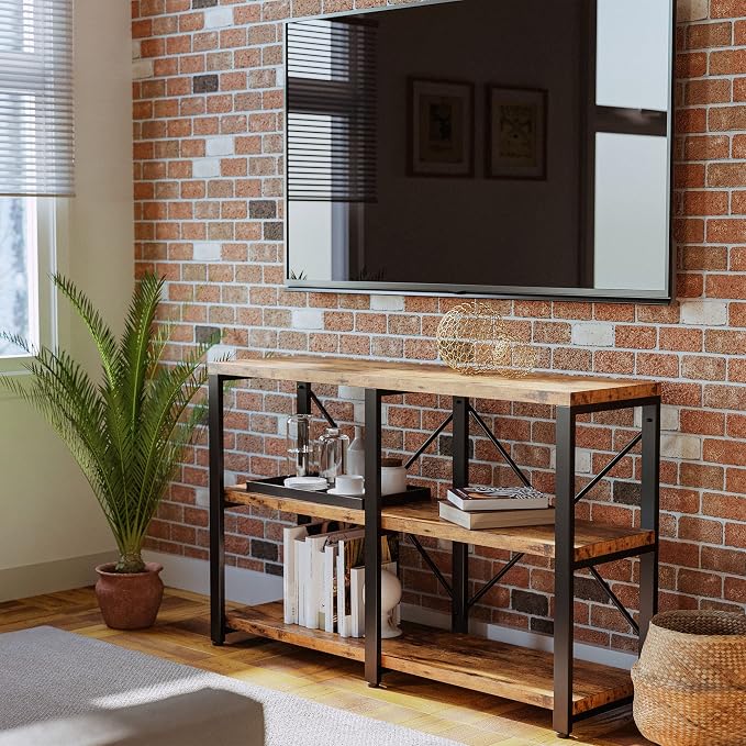 IRONCK Bookshelf Double Wide 47 in 3-Tier, Industrial Bookcases, Wood and Metal - Image 4