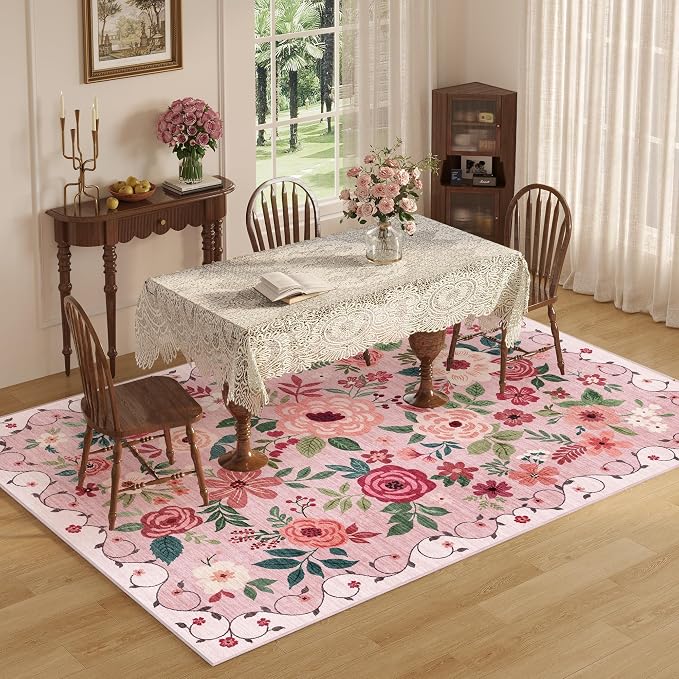 DUKINO 5x7 Area Rugs, Floral Washable Rug - Image 3