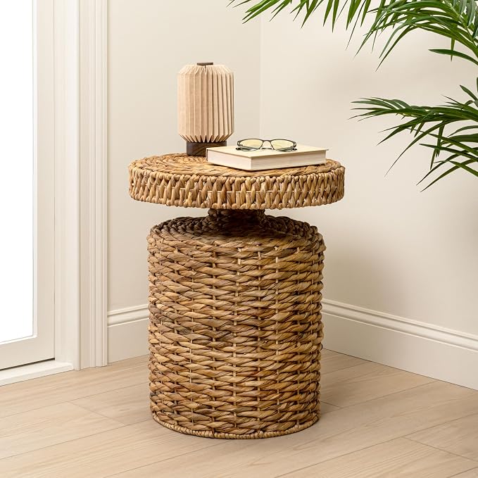 JONATHAN Y Marisol 24" Round Woven Water Hyacinth Side Table - Image 5