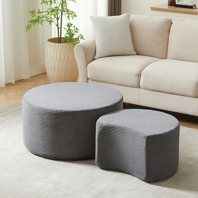 49.7'' Foam Round Nesting Coffee Table Set of 2, Modern Upholstered Side End - Image 5
