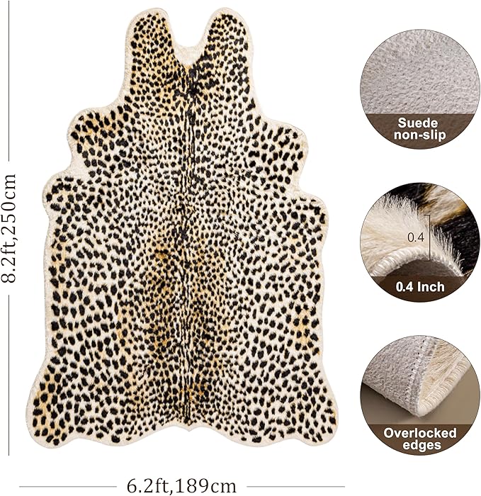 Cheetah Print Rug, Faux Fur Animal Print Leopard Rug Multicolor 6.2x8.2ft | - Image 2