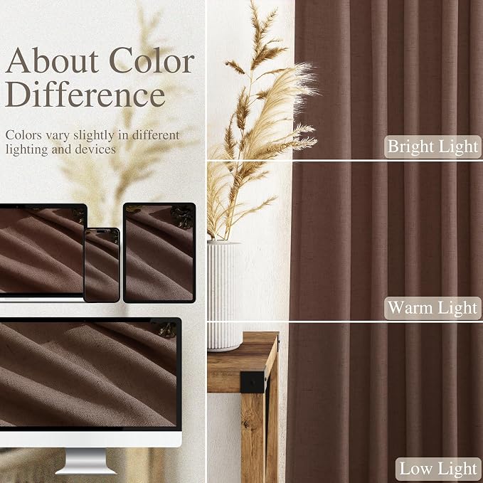 Mocha Mousse Curtains 120 Inches Long 2 Panels Set Back Tab Linen Loop Pocket - Image 3