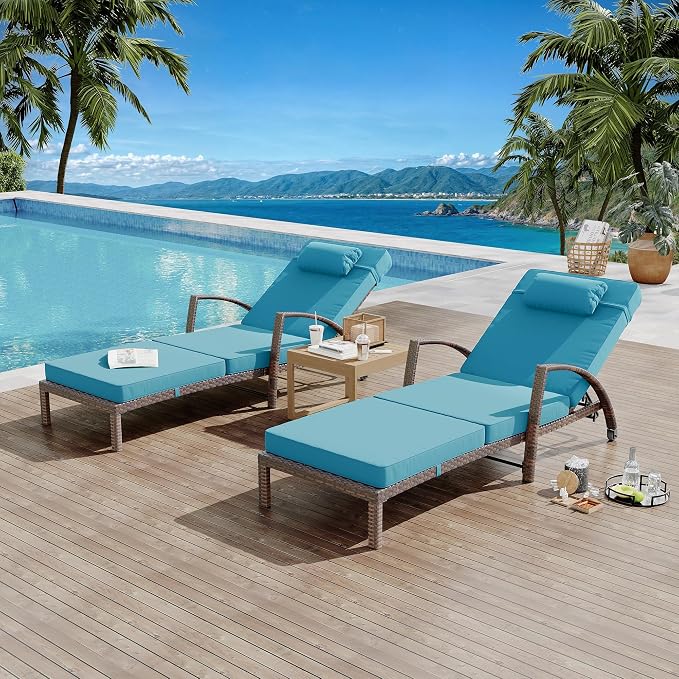 GarveeLife 2-Piece Rattan Patio Folding Chaise Lounge, 5-Position Adjustable by GarveeLife