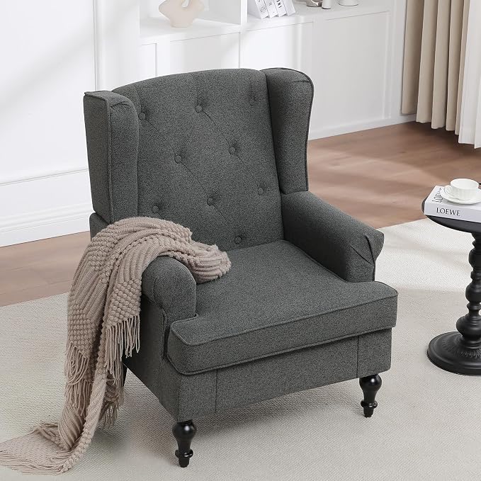 Accent Chair Set of 2, Mid Century Modern Fabric Wingback Chair, Upholstered - Image 3
