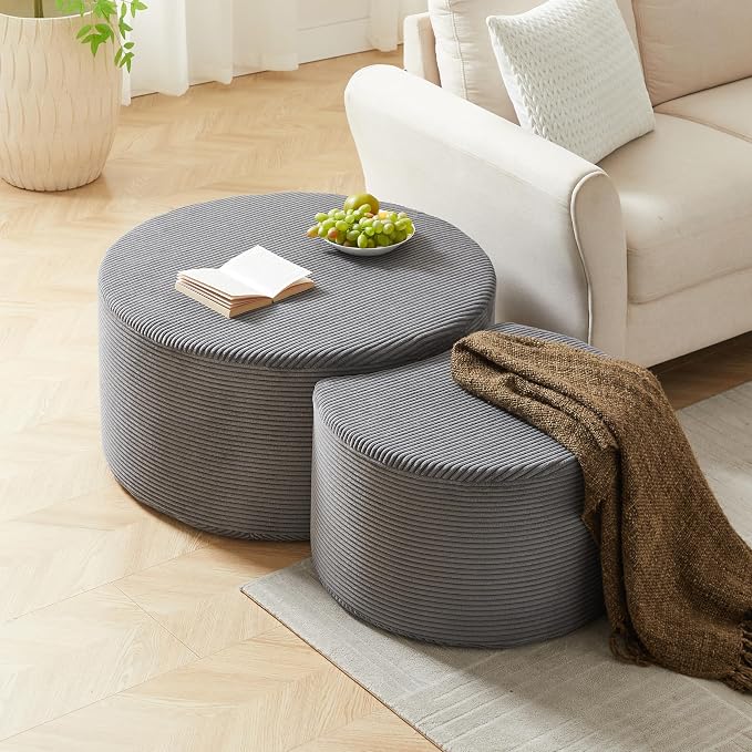 49.7'' Foam Round Nesting Coffee Table Set of 2, Modern Upholstered Side End - Image 7